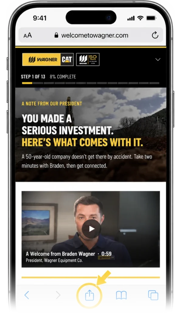 Safari on iPhone with the Share button ringed